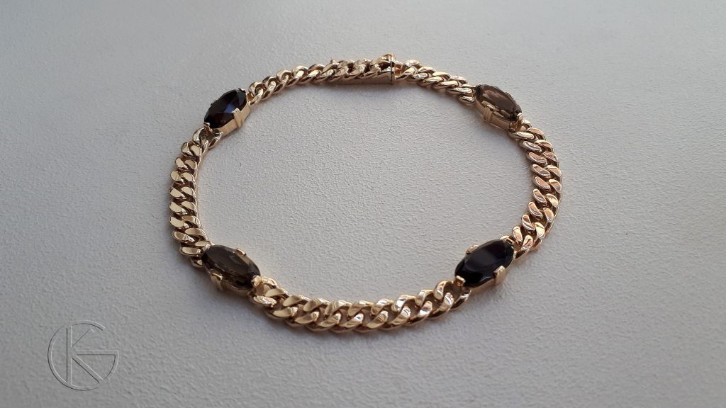 Meeste kullast käekett suitsukvartsidega