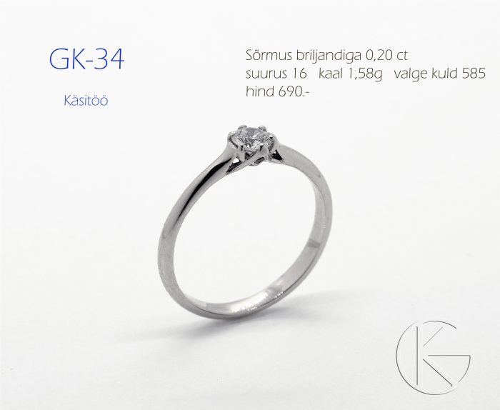 Valgest kullast sõrmus briljandiga