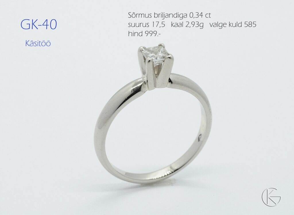 Valgest kullast sõrmus briljandiga