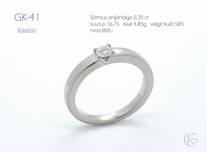 Valgest kullast sõrmus briljandiga