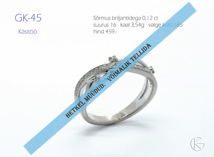 Valgest kullast sõrmus briljantidega