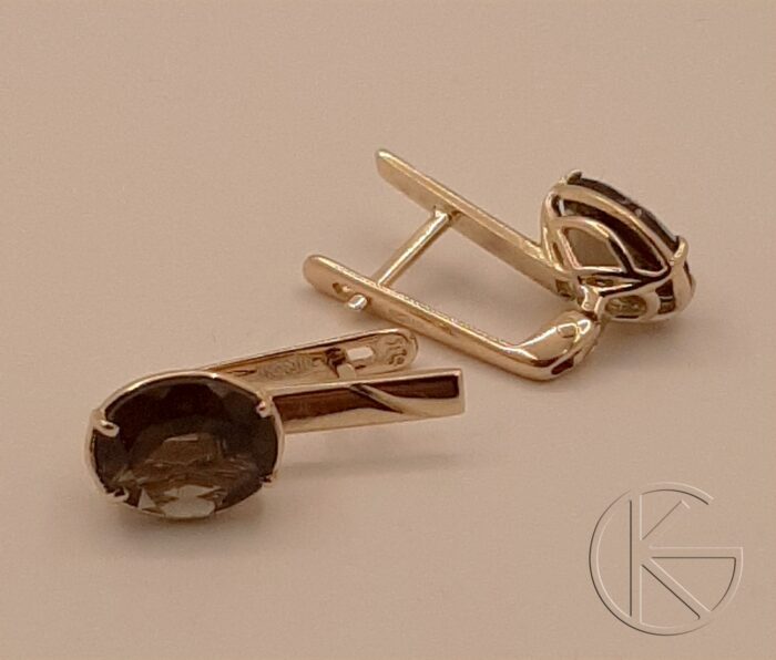 Kullast kõrvarõngad suitsukvartsidega