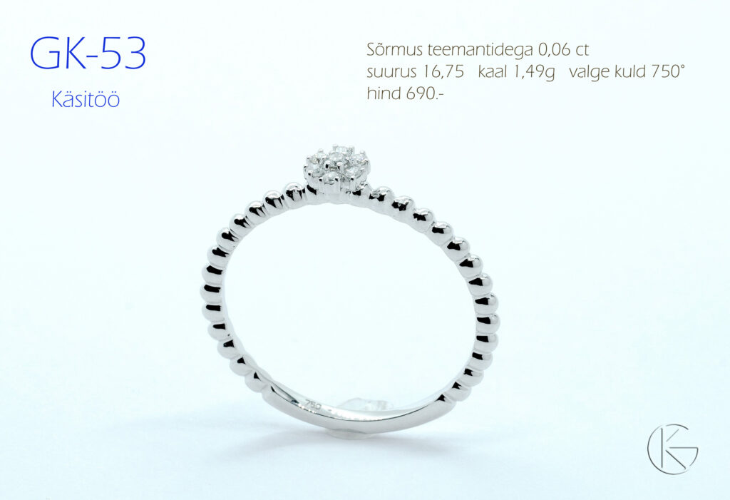 Valgest kullast sõrmus teemantidega