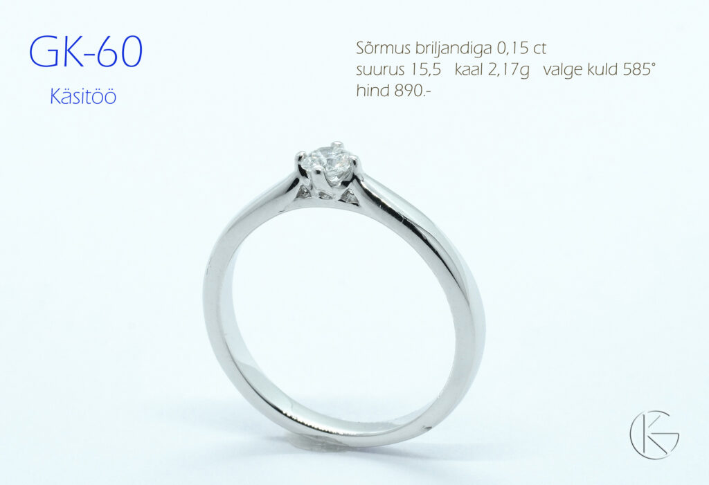 Valgest kullast sõrmus briljandiga