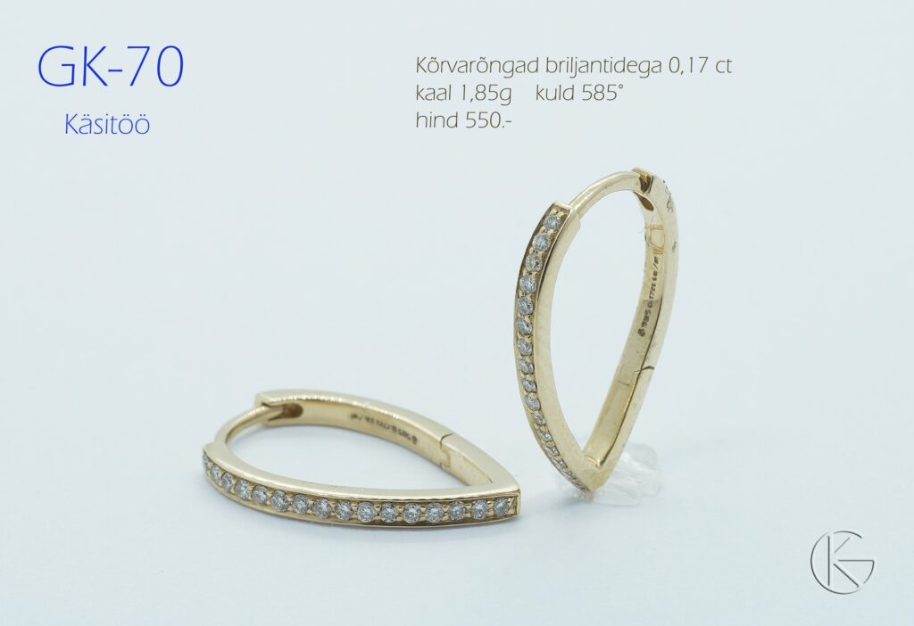 Kullast kõrvarõngad briljantidega