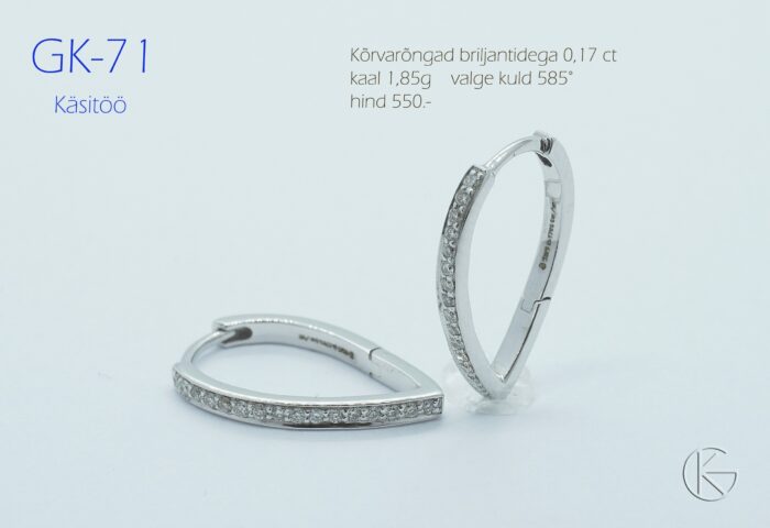 Valgest kullast kõrvarõngad briljantidega