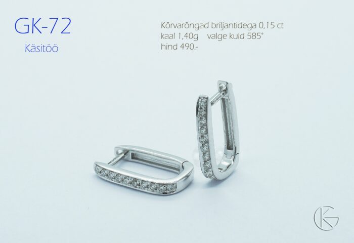 Valgest kullast kõrvarõngad briljantidega