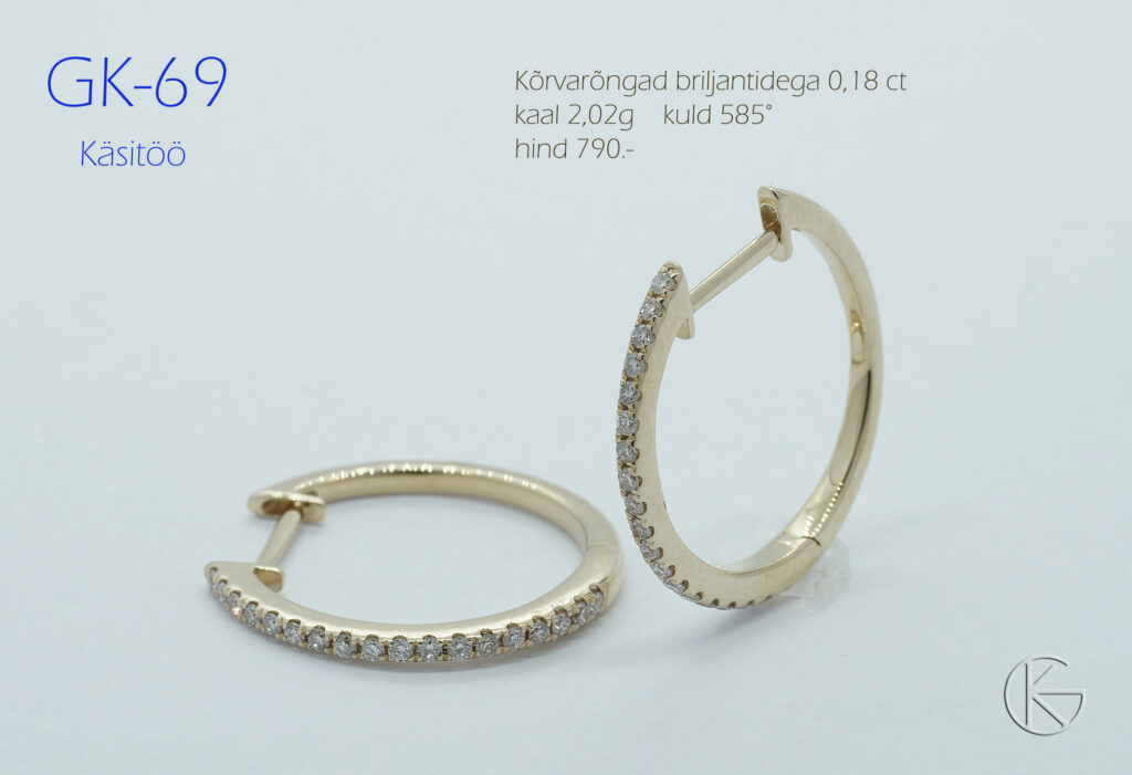 Kullast kõrvarõngad briljantidega 0,18ct