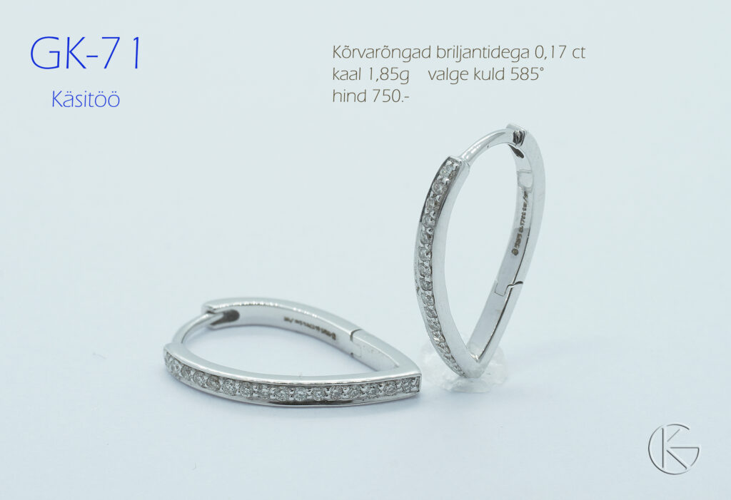 Valgest kullast kõrvarõngad briljantidega 0,17ct