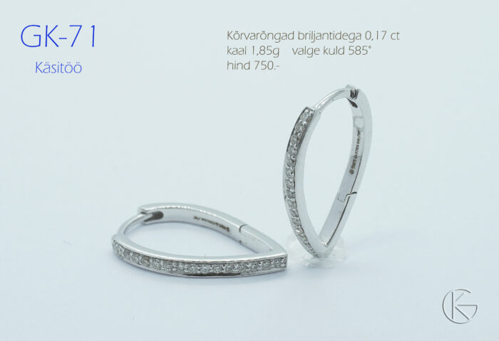 Valgest kullast kõrvarõngad briljantidega 0,17ct