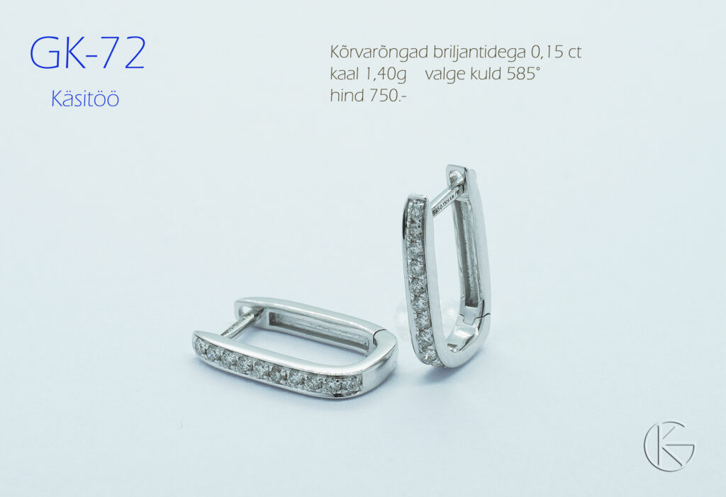 Valgest kullast kõrvarõngad briljantidega 0,15ct